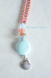 Pink and Blue Clam shell Charm Necklace