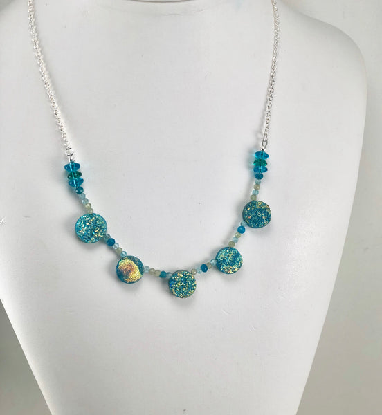 Teal Druzy and Sterling Silver Necklace