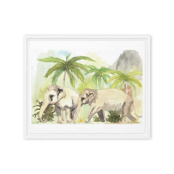 Thai Jungle Elephants Framed canvas