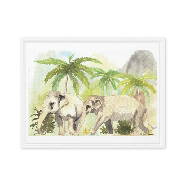Thai Jungle Elephants Framed canvas