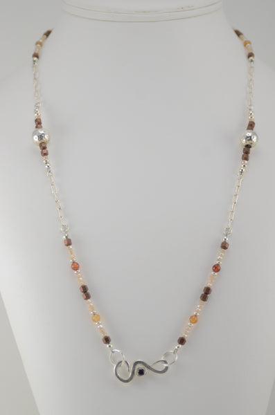 Brown Snake Charm Necklace with Stone