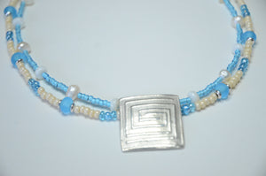 2 Strand Greek Key Fine Silver Pendant Necklace