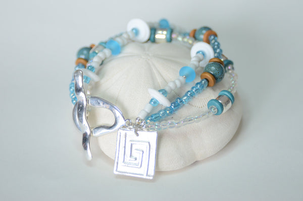 Blue and White 3 Strand Greek Key Bracelet