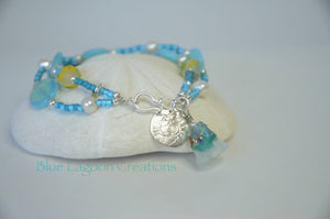 Two Strand Bracelet with Silver Charm and Paradise Lampwork Beads