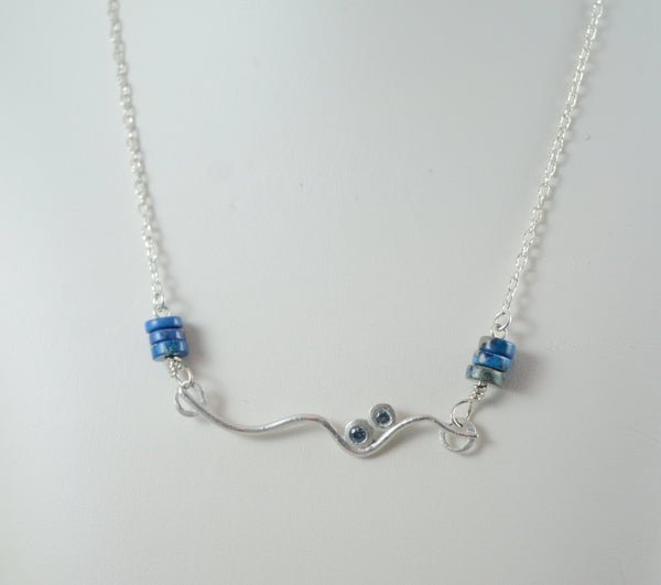 Sterling Silver Sea Snake Pendant Necklace with Aqua Spinels