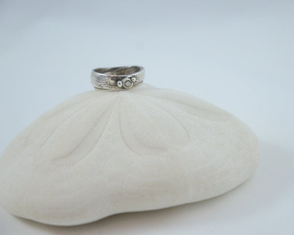 Small Fine Silver Sea Bubbles Ring with Cubic Zirconia Stone