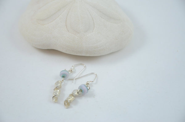 Silver Twirl Earrings with Lampwork Beads