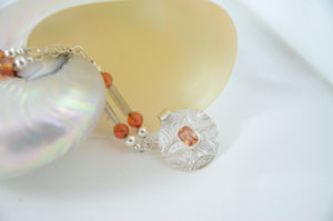 Sterling Silver Pendant Necklace with Orange and Grey Stones