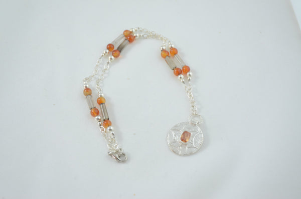 Sterling Silver Pendant Necklace with Orange and Grey Stones