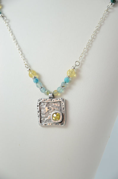 Yellow cz and Sterling Silver Pendant Necklace