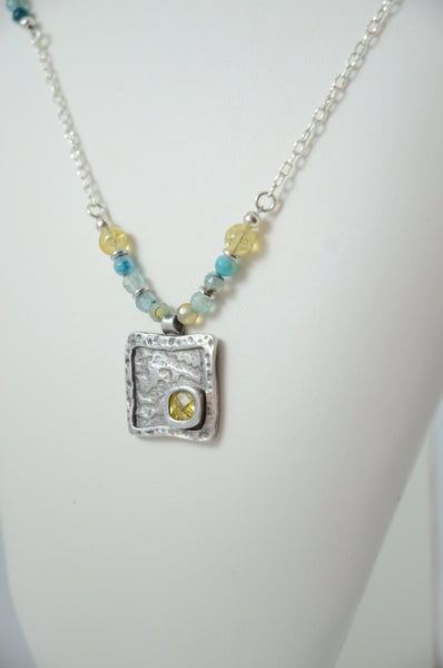 Yellow cz and Sterling Silver Pendant Necklace
