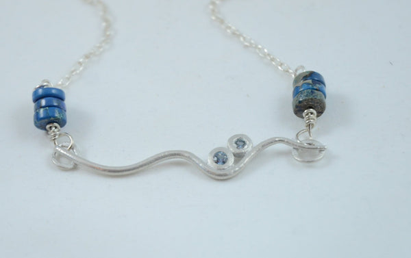 Sterling Silver Sea Snake Pendant Necklace with Aqua Spinels