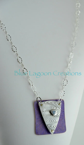Sterling Silver Shield Pendant with Purple Backplate