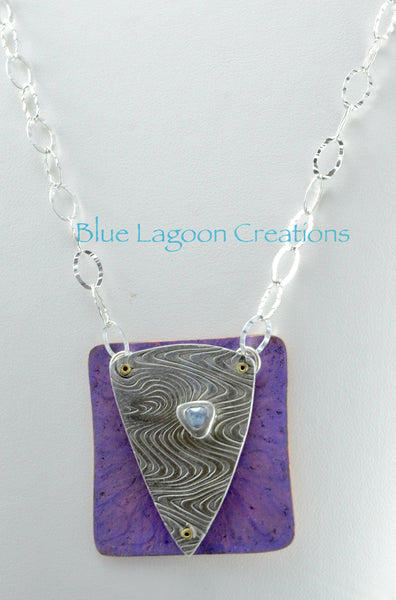 Sterling Silver Shield Pendant with Purple Backplate