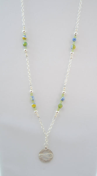 Silver Wave Pendant Necklace with Peridot and Agate