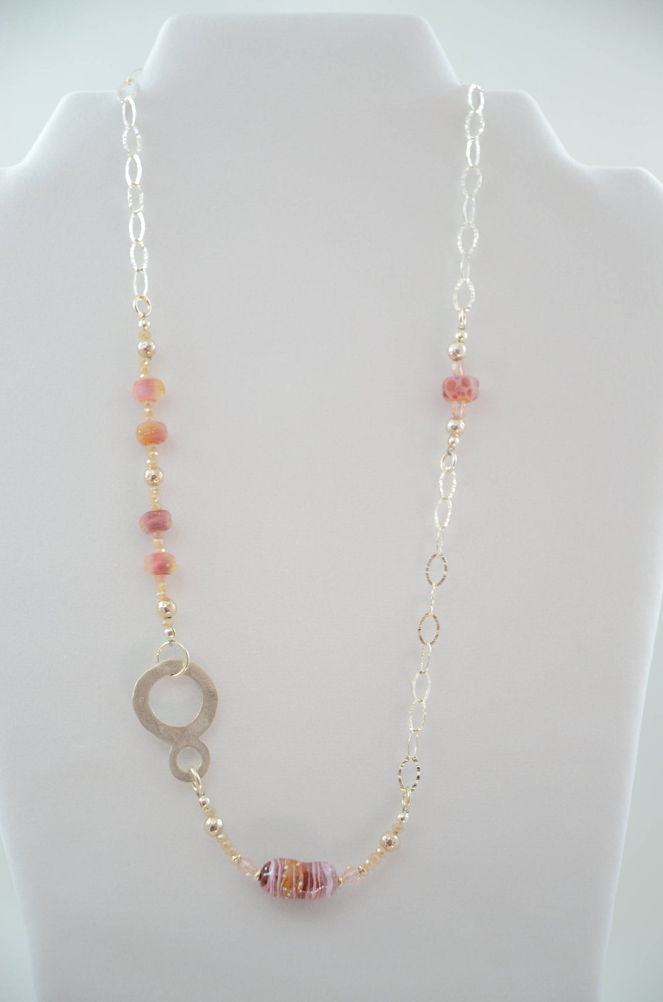 Maroon and Peach Offset Pendant Necklace