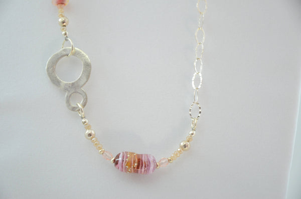 Maroon and Peach Offset Pendant Necklace