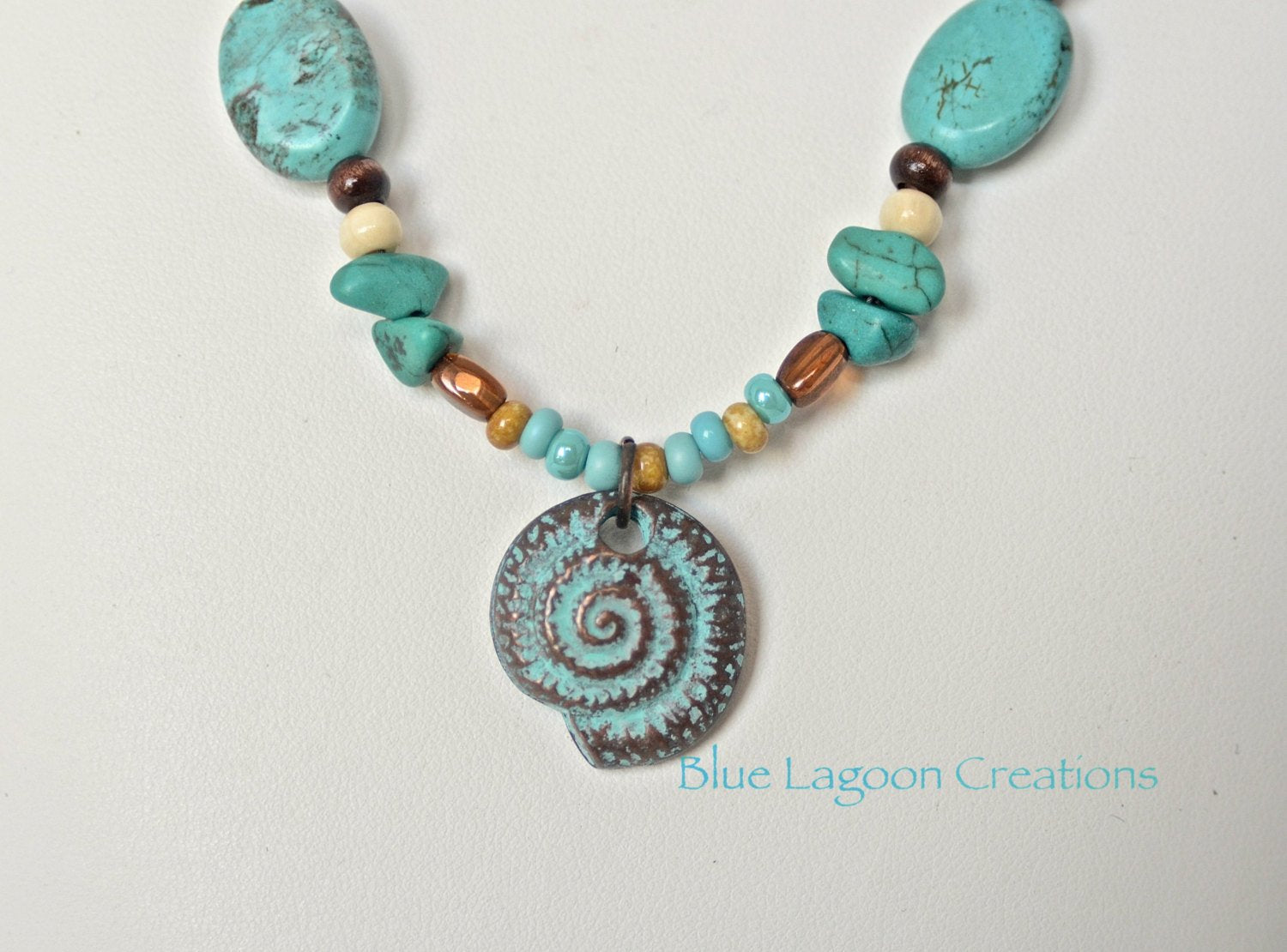 Turquoise and Seashell Beaded Necklace Pendant