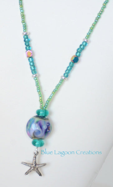 Lampwork Pendant Beaded Necklace with Starfish Charm