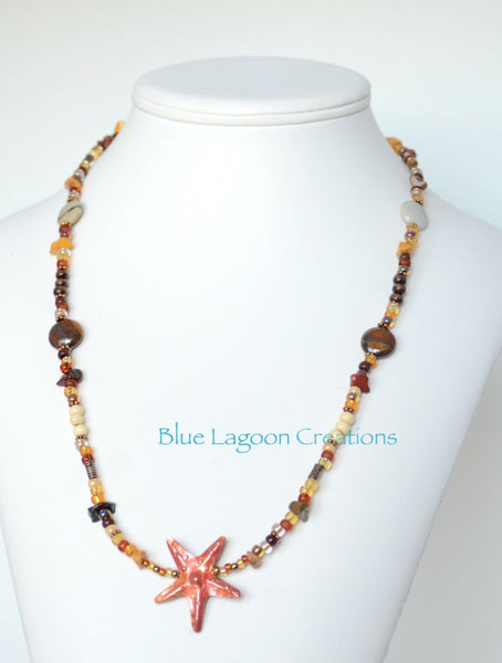 Brown and Copper Starfish Beaded Necklace
