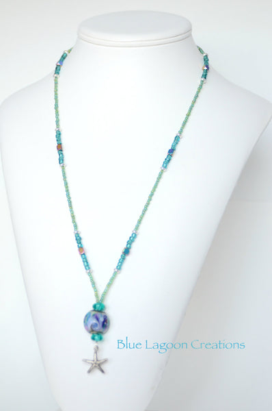 Lampwork Pendant Beaded Necklace with Starfish Charm