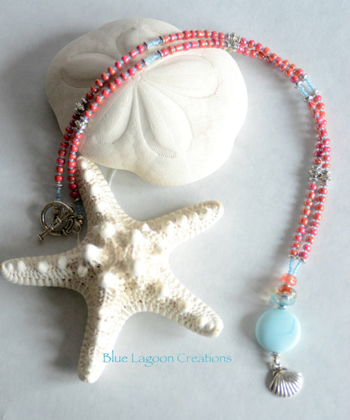 Pink and Blue Clam shell Charm Necklace