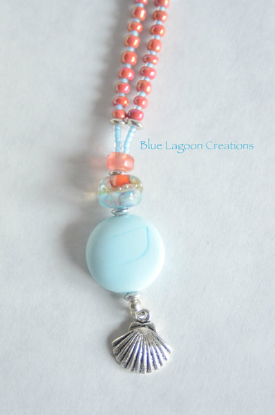 Pink and Blue Clam shell Charm Necklace