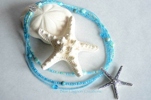 Multistrand Aqua Necklace with Large Starfish