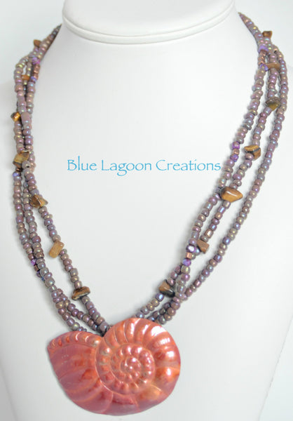 Copper Shell Pendant Multistrand Necklace