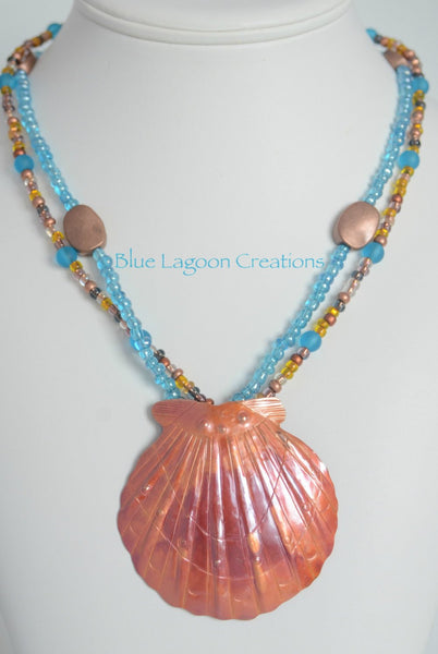 Blue 2 strand Copper Pendant Necklace