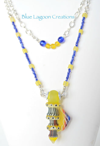 Yellow & Blue Lampwork Necklace
