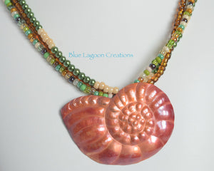 Green and Copper Multistrand Shell Necklace