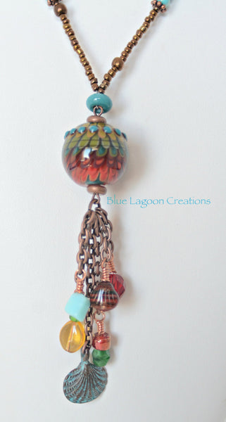 Copper and Turquoise Lampwork Bead Necklace