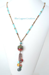 Copper and Turquoise Lampwork Bead Necklace