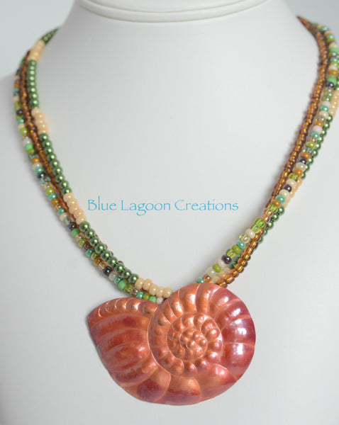 Green and Copper Multistrand Shell Necklace