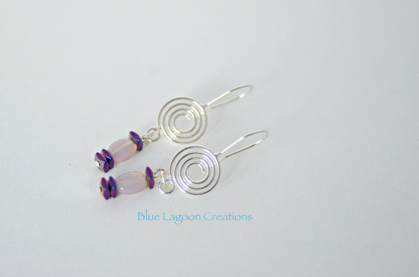 Purple Moonstone and Hematite Earrings