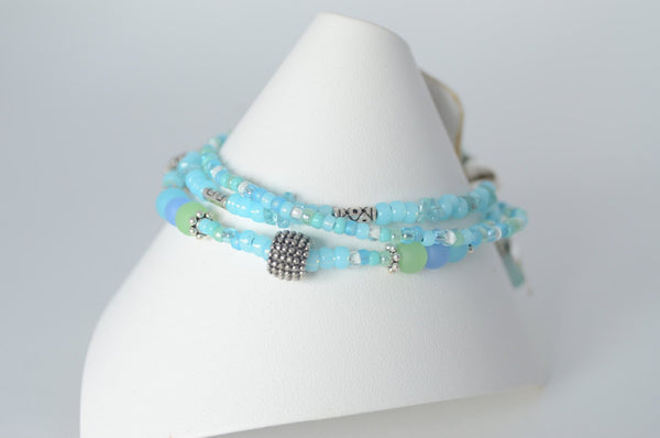 Three Strand Aqua Beaded Starfish Bracelet