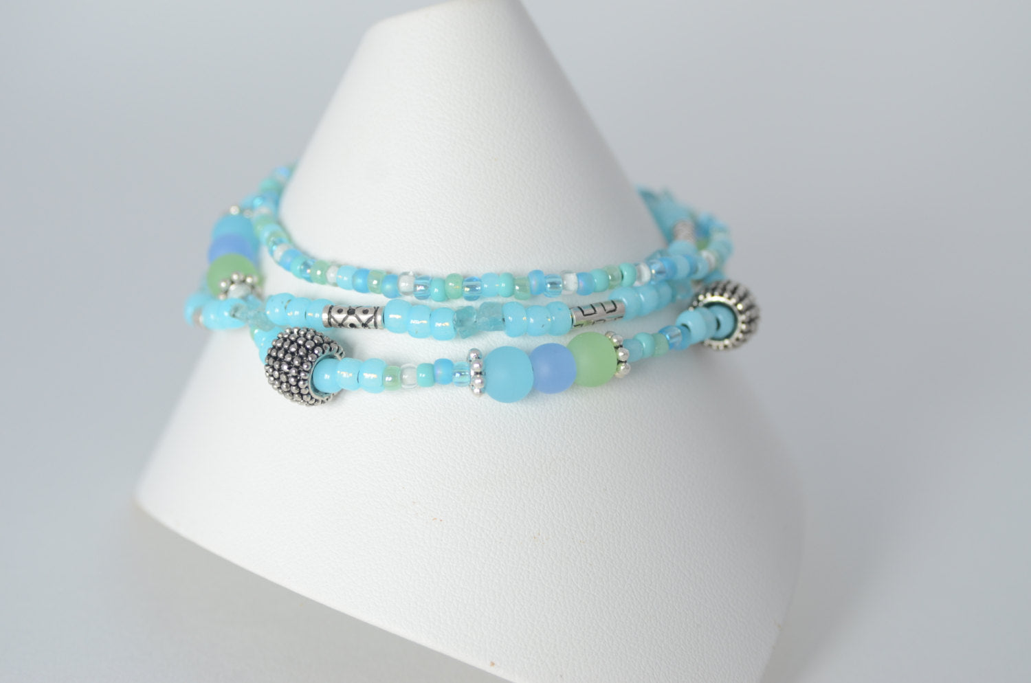 Three Strand Aqua Beaded Starfish Bracelet