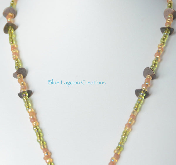 Green, Amber and Copper Lampwork Pendant Necklace with Bead by Anastasia