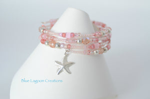 Pink Memory Wire Bangle with Sterling Silver Starfish Charm