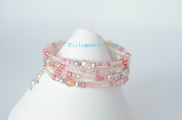 Pink Memory Wire Bangle with Sterling Silver Starfish Charm