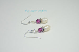 Pearl and Purple Crystal Earrings