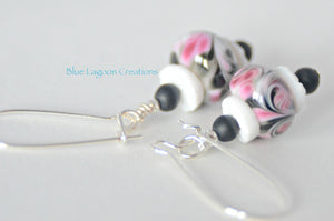 Black and Pink Lampwork and Shell Bead Earrings