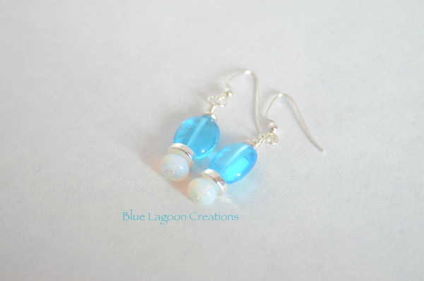 Bright Blue, Silver and Opaline Earrings