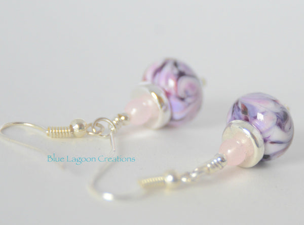 Purple and Pink Lampwork Earrings