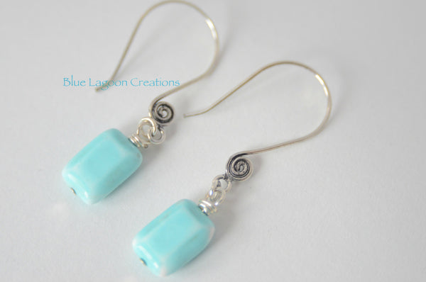 Blue Glass Chiclet Earrings