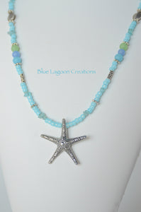 Aqua Green and Blue Starfish Pendant Necklace