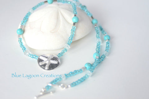 Fine Silver Starfish Pendant Necklace with Turquoise Beads