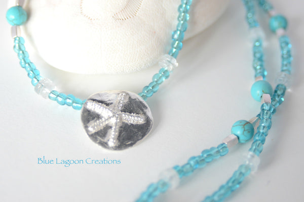 Fine Silver Starfish Pendant Necklace with Turquoise Beads