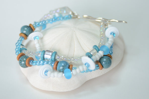 Blue and White 3 Strand Greek Key Bracelet